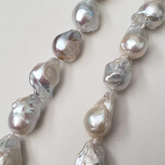 14K Yellow Gold Baroque Pearl Beaded Necklace - Picture 4 of 6